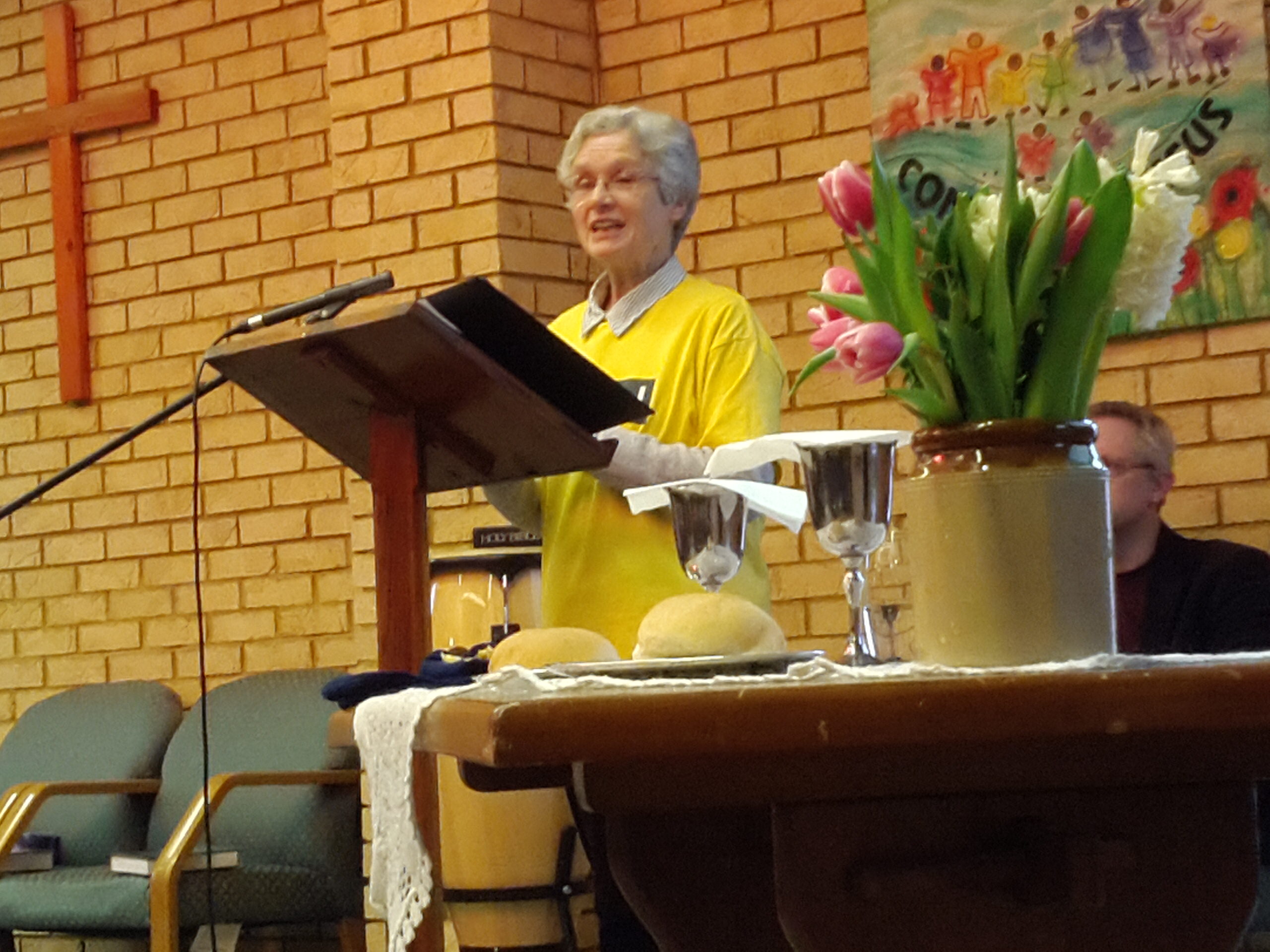 Ruth Basden speaking at Main Street Community Church on 21 January 2018.