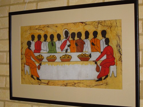 Jesus and his disciples seated at the table for Passover.